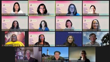 Screenshot of the Zoom screen with fifteen facilitators, interpreters, and OSSS staff who make the Early Symposium happen